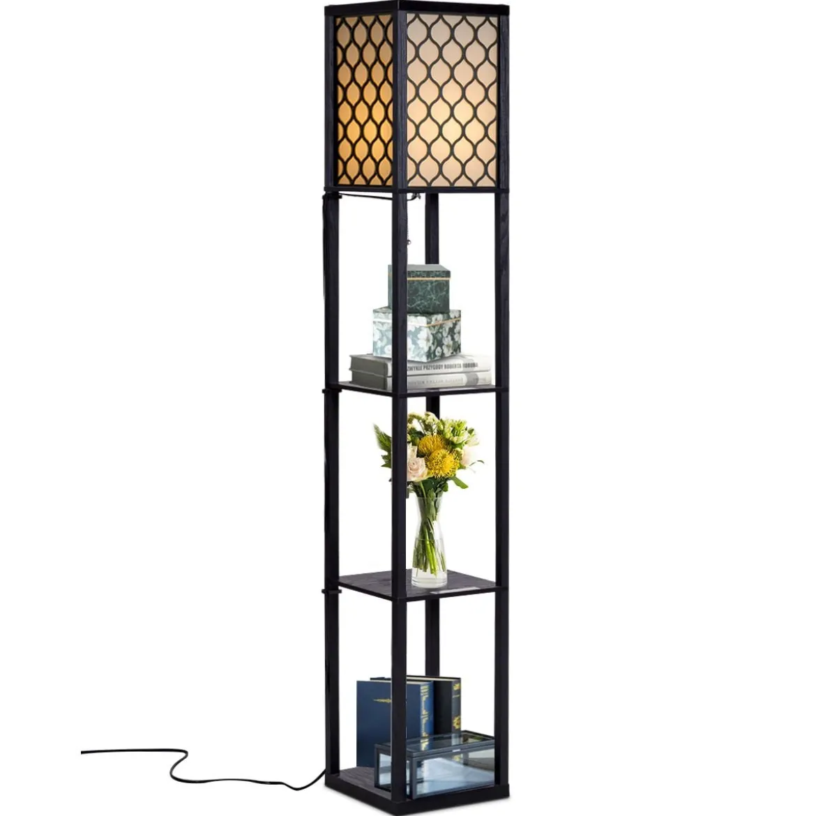160x26x26cm Standleuchte Regal Moderne Innenbeleuchtung mit 3-Ebenen Bodenlampe
