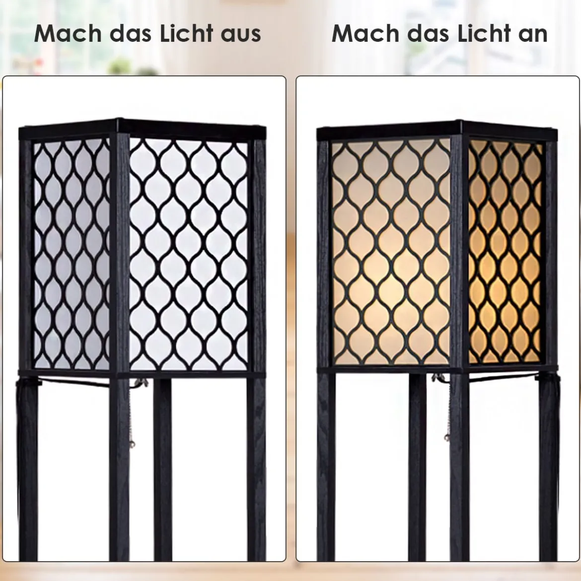 160x26x26cm Standleuchte Regal Moderne Innenbeleuchtung mit 3-Ebenen Bodenlampe
