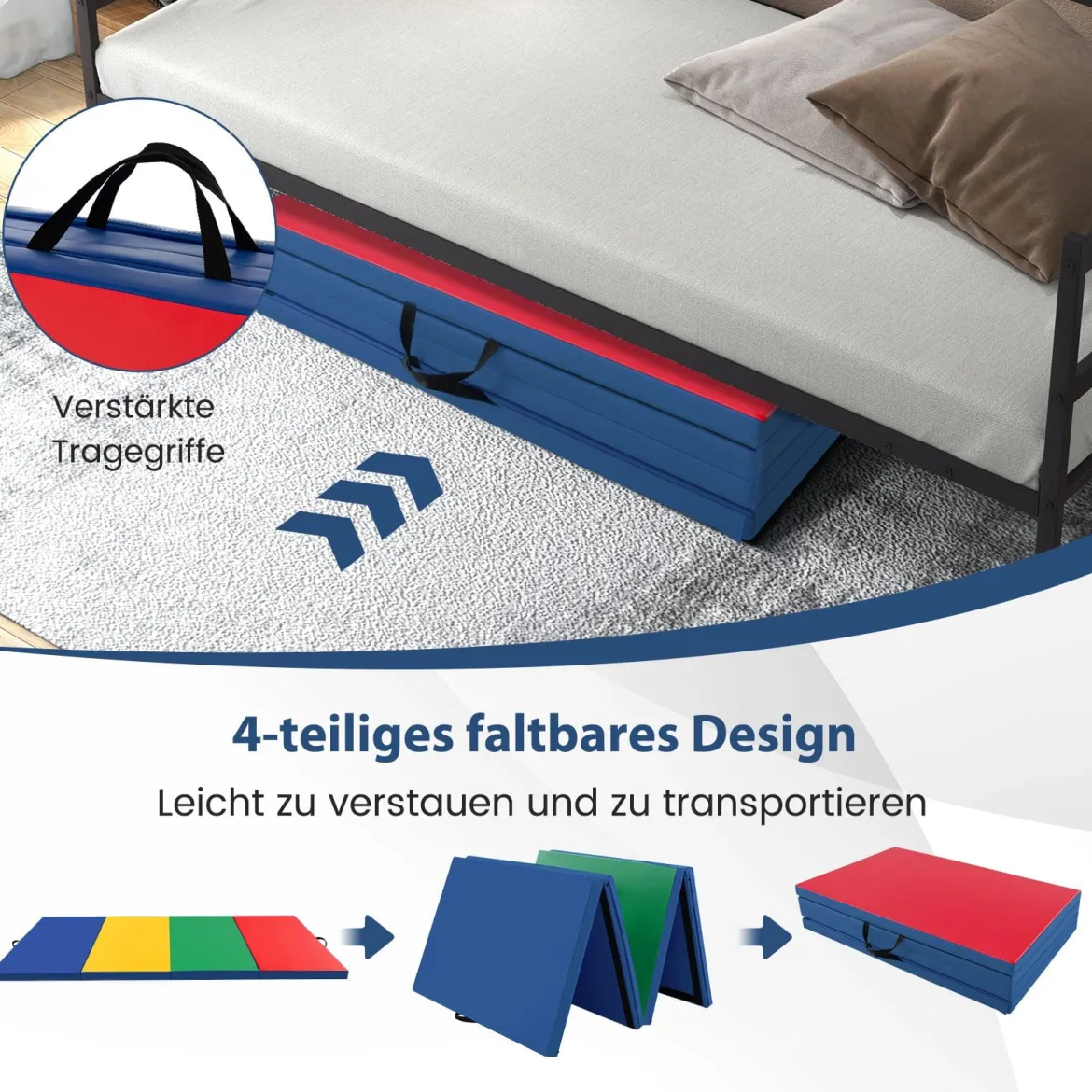 300 x 117 x 5 cm Weichbodenmatte aus Kunstleder mit Kletterverschluss & Tragegriffen