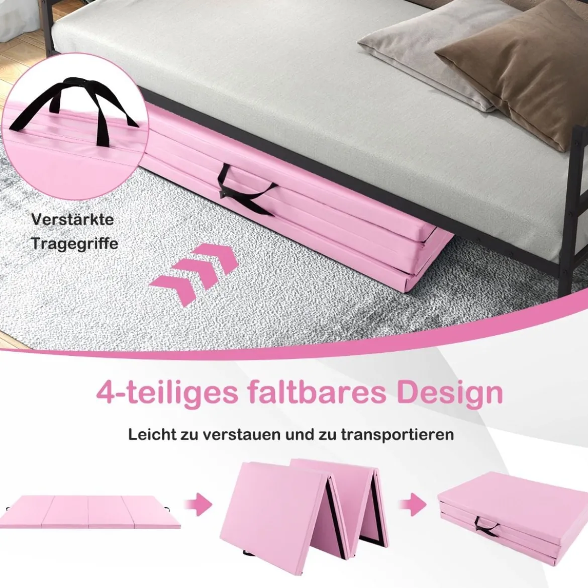 300 x 117 x 5 cm Weichbodenmatte aus Kunstleder mit Kletterverschluss & Tragegriffen