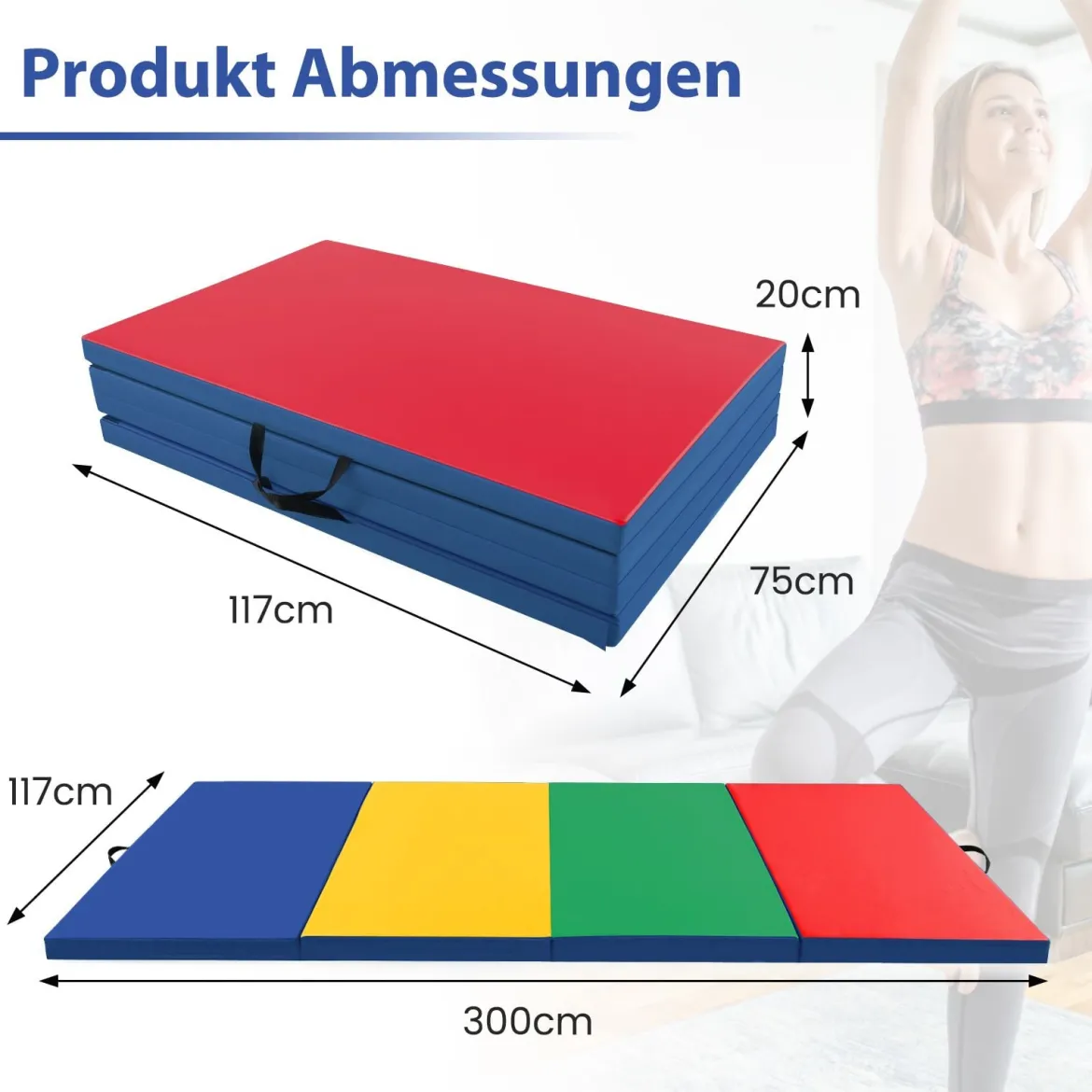 300 x 117 x 5 cm Weichbodenmatte aus Kunstleder mit Kletterverschluss & Tragegriffen