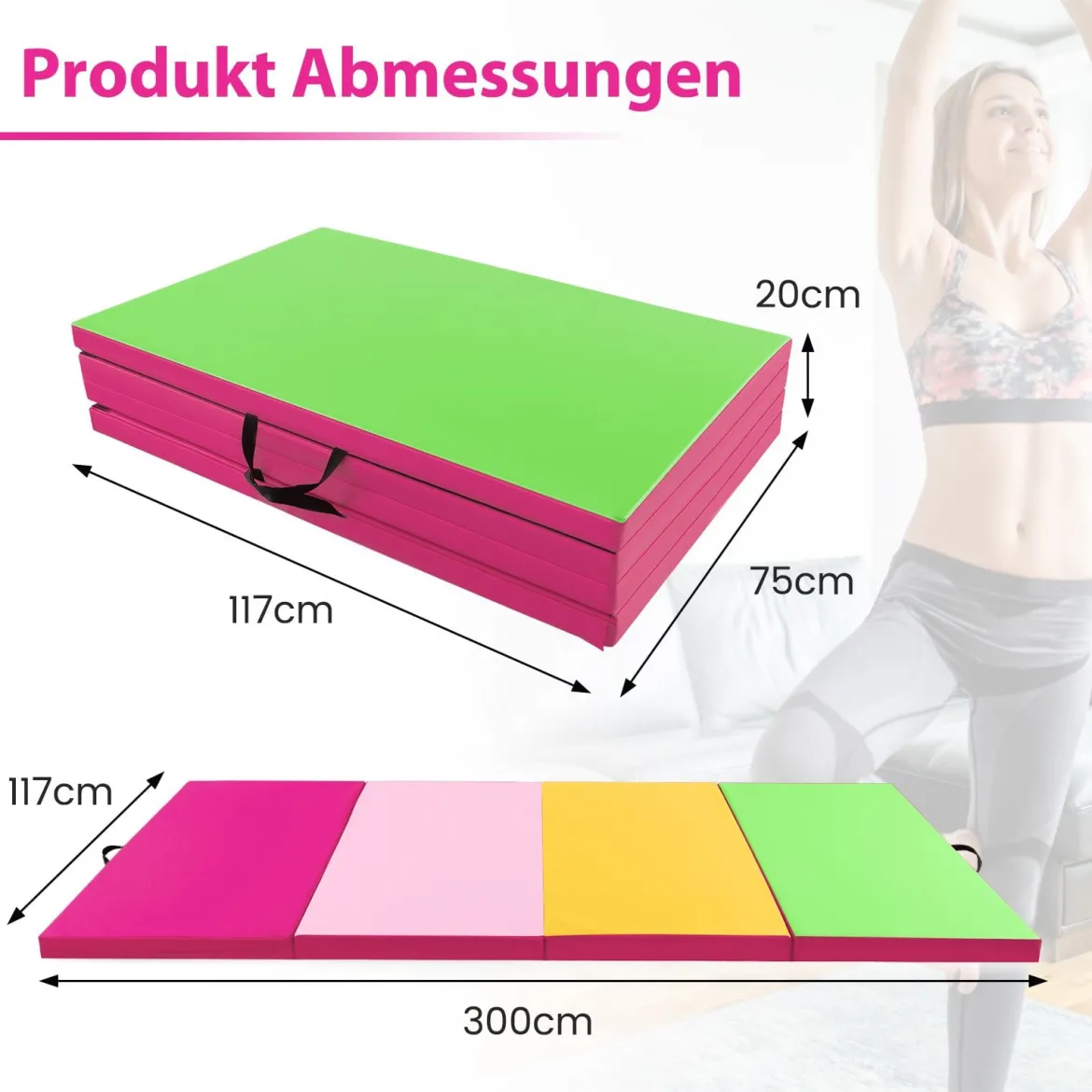 300 x 117 x 5 cm Weichbodenmatte aus Kunstleder mit Kletterverschluss & Tragegriffen