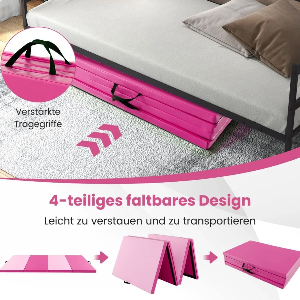 300 x 117 x 5 cm Weichbodenmatte aus Kunstleder mit Kletterverschluss & Tragegriffen