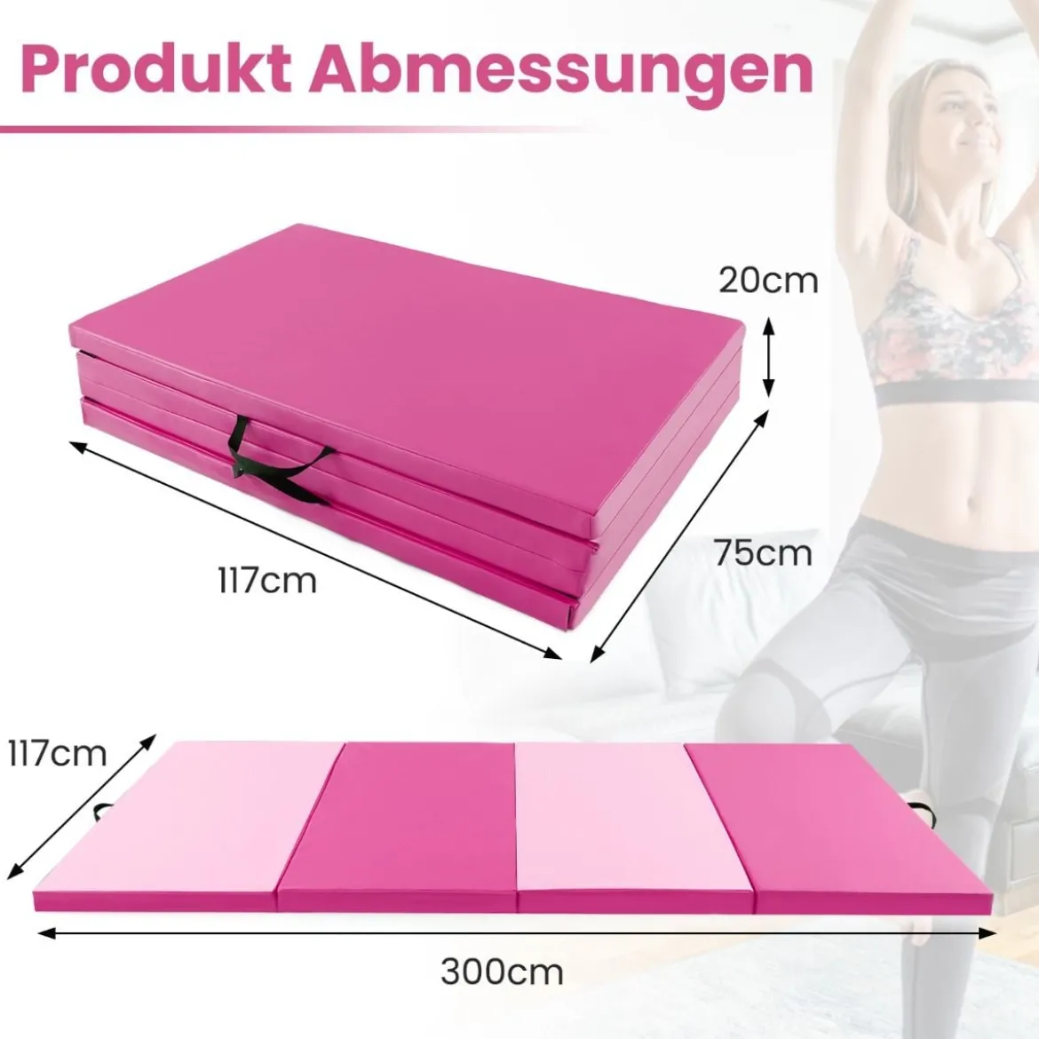 300 x 117 x 5 cm Weichbodenmatte aus Kunstleder mit Kletterverschluss & Tragegriffen