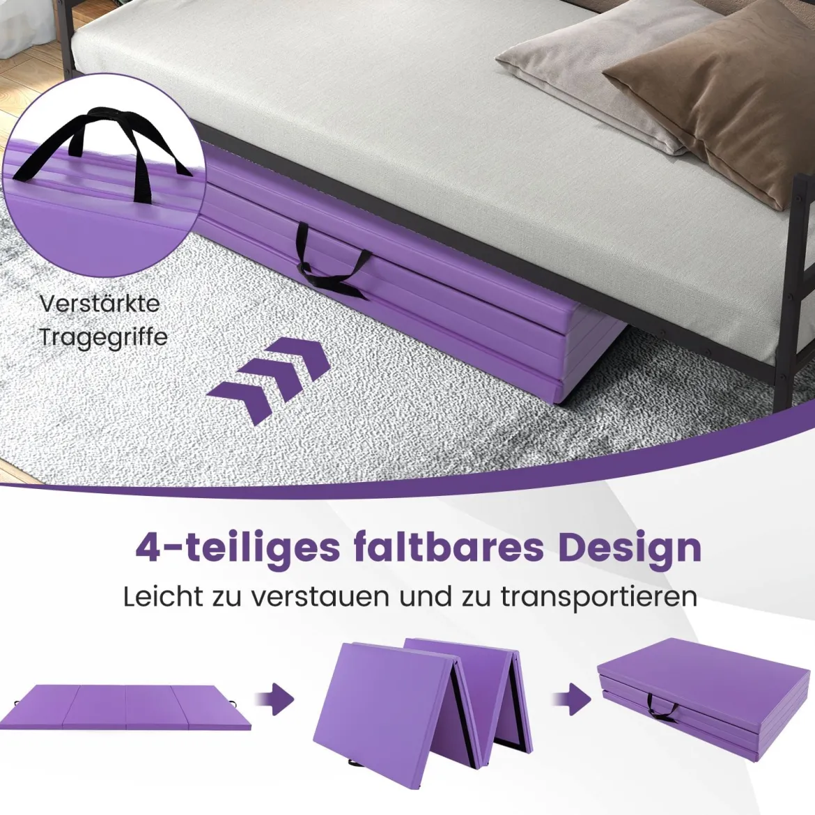 300 x 117 x 5 cm Weichbodenmatte aus Kunstleder mit Kletterverschluss & Tragegriffen