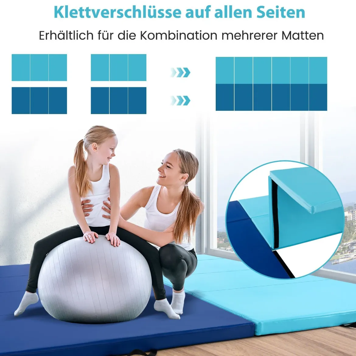 300 x 117 x 5 cm Weichbodenmatte aus Kunstleder mit Kletterverschluss & Tragegriffen