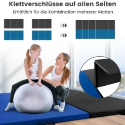 300 x 117 x 5 cm Weichbodenmatte aus Kunstleder mit Kletterverschluss & Tragegriffen