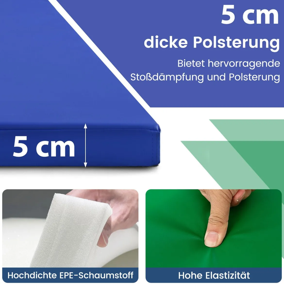 300 x 117 x 5 cm Weichbodenmatte aus Kunstleder mit Kletterverschluss & Tragegriffen