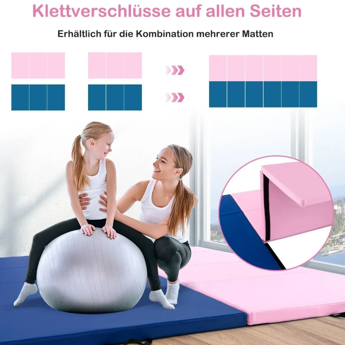 300 x 117 x 5 cm Weichbodenmatte aus Kunstleder mit Kletterverschluss & Tragegriffen