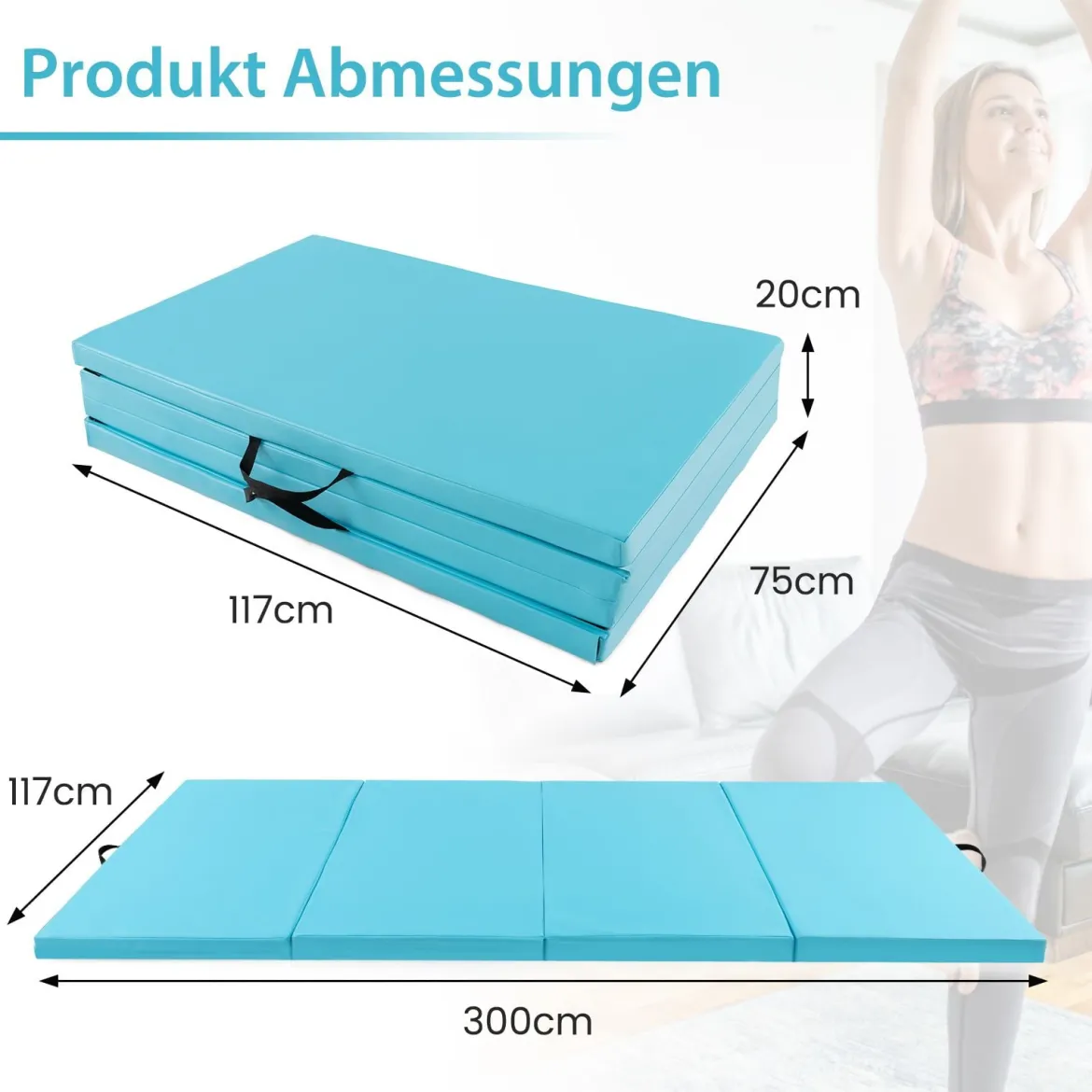 300 x 117 x 5 cm Weichbodenmatte aus Kunstleder mit Kletterverschluss & Tragegriffen
