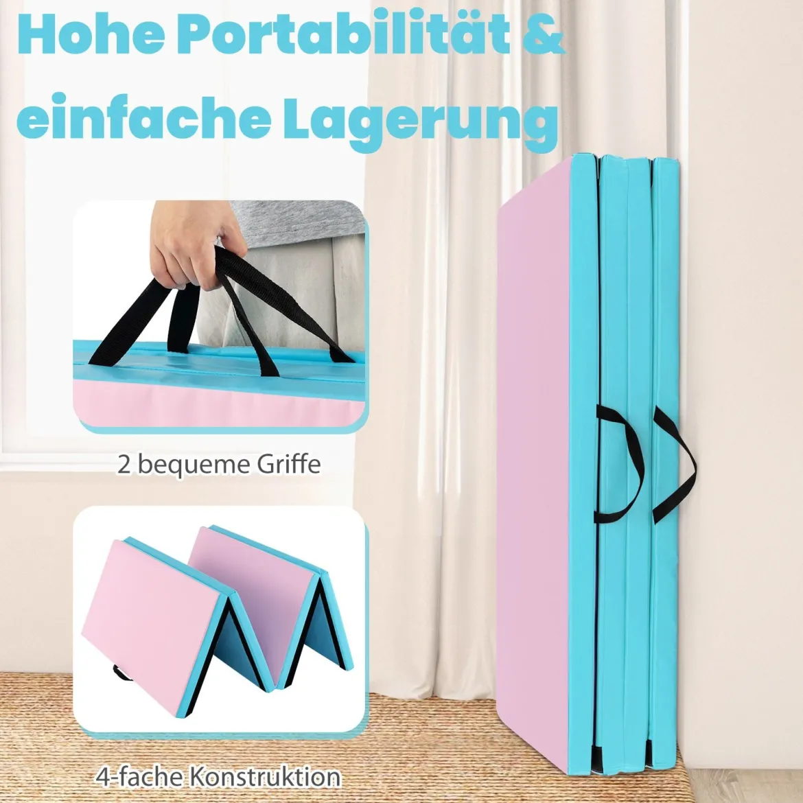 240 x 120 x 5 cm Weichbodenmatte Gymnastikmatte klappbar Yogamatte mit Klettverschluss und 2 Tragegriffe