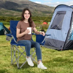 XXL Faltbarer Campingstuhl mit Kühltasche & Getränkehalter 227KG Belastbar Gepolsterter Angelstuhl Navy
