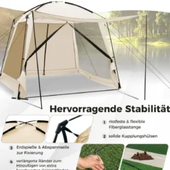 Zelt für 6-8 Personen Campingzelt mit Vorzelt wasserdicht 300 x 300 x 250 cm Beige