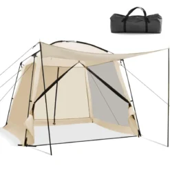 Zelt für 6-8 Personen Campingzelt mit Vorzelt wasserdicht 300 x 300 x 250 cm Beige