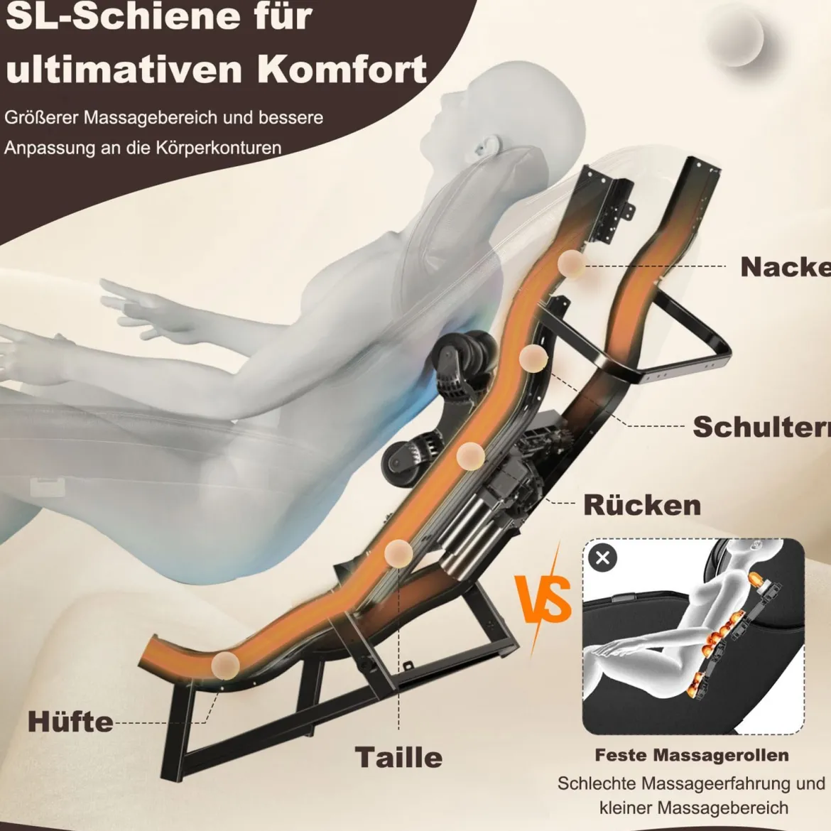 Zero Gravity SL Spur Massagestuhl Liegestuhl mit Ganzkörpermassage Rückenheizung Schwarz