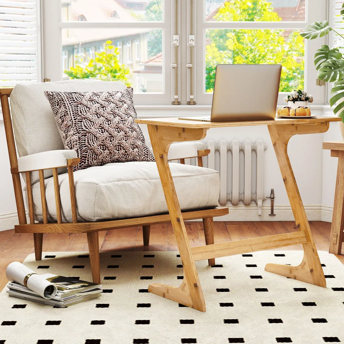 Z-förmiger Beistelltisch Sofatisch aus Bambus Platzsparender Kaffeetisch Nachttisch Couchtisch Natur