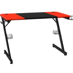 Z-förmiger Gaming Tisch Computertisch PC Tisch mit Becherhalter Kopfhörerhaken & Boxenständer Schreibtisch schwarz/rot