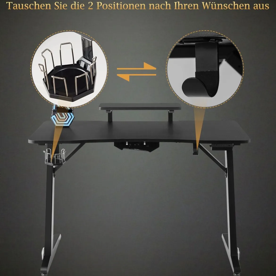 Z-förmig Gaming Tisch Computertisch PC Tisch Schreibtisch mit Licht