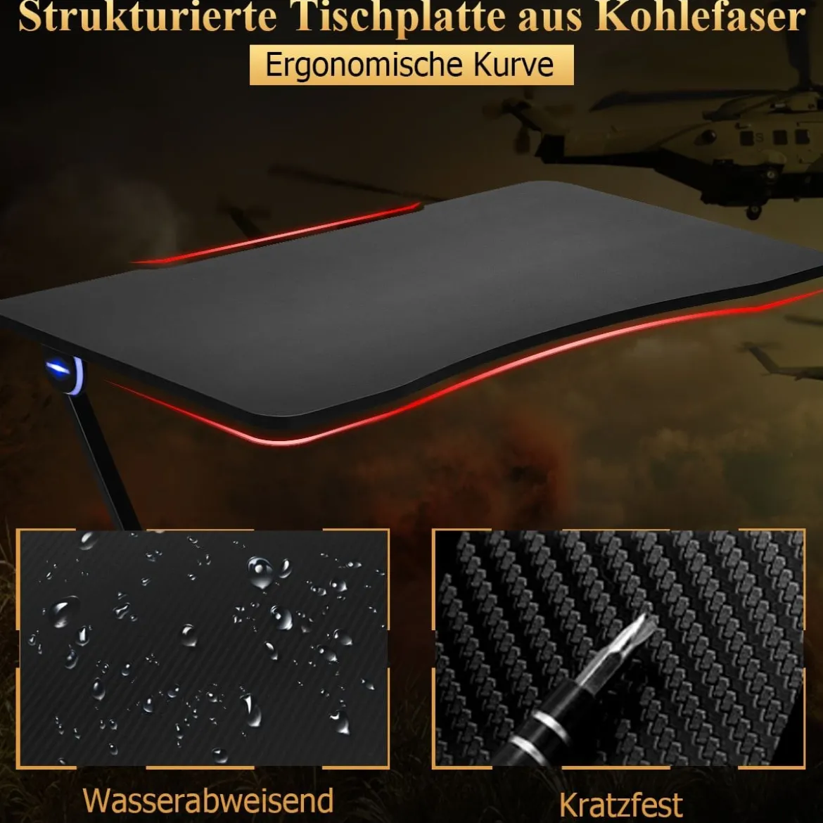 Z-förmig Gaming Tisch mit LED-Lichtern Computertisch PC Tisch Schreibtisch