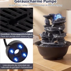 Zimmerbrunnen Wasserfall Tischbrunnen mit Steineffekt Farbigem LED-Licht & Leiser Pumpe