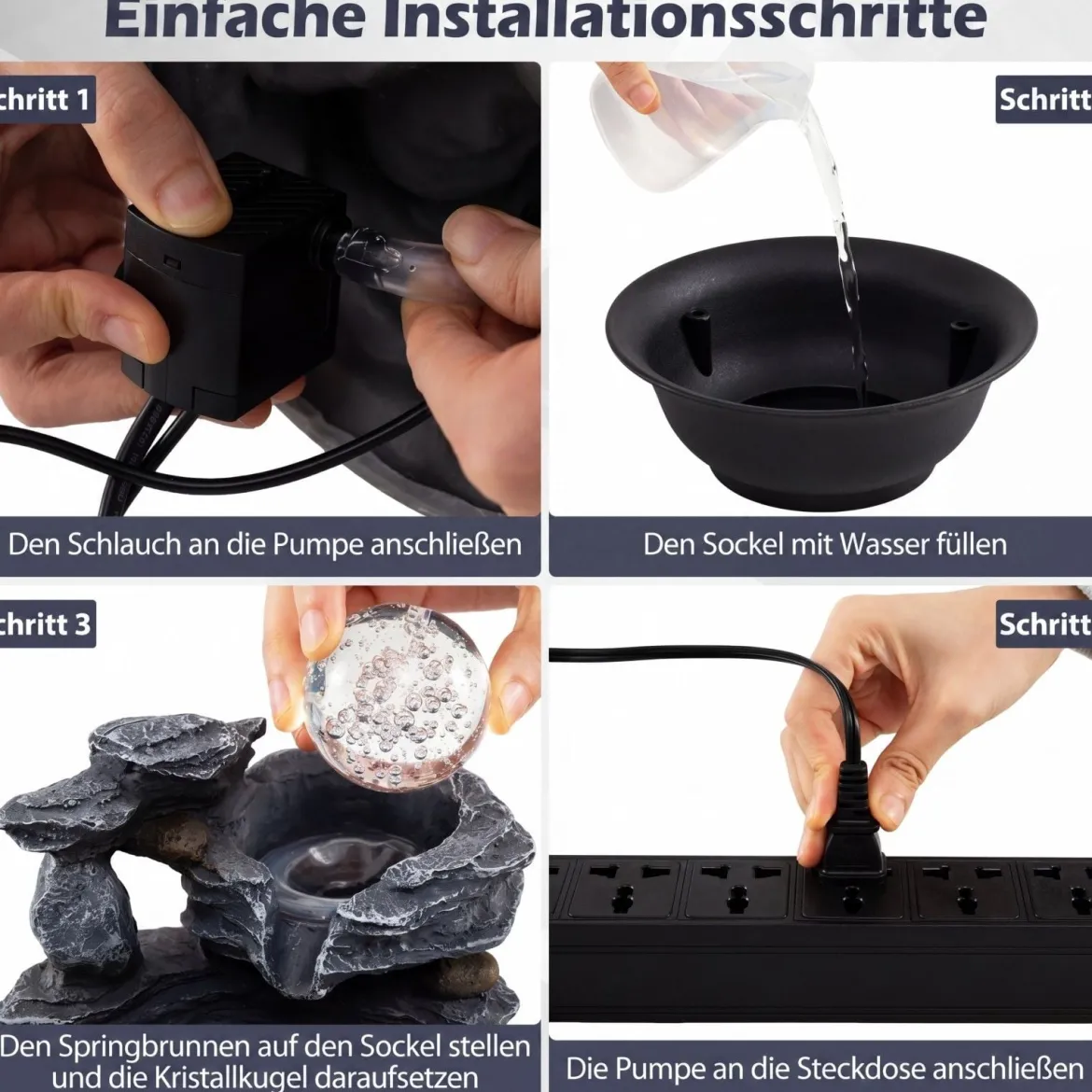 Zimmerbrunnen Wasserfall Tischbrunnen mit Steineffekt Farbigem LED-Licht & Leiser Pumpe