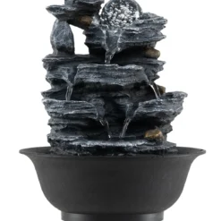 Zimmerbrunnen Wasserfall Tischbrunnen mit Steineffekt Farbigem LED-Licht & Leiser Pumpe