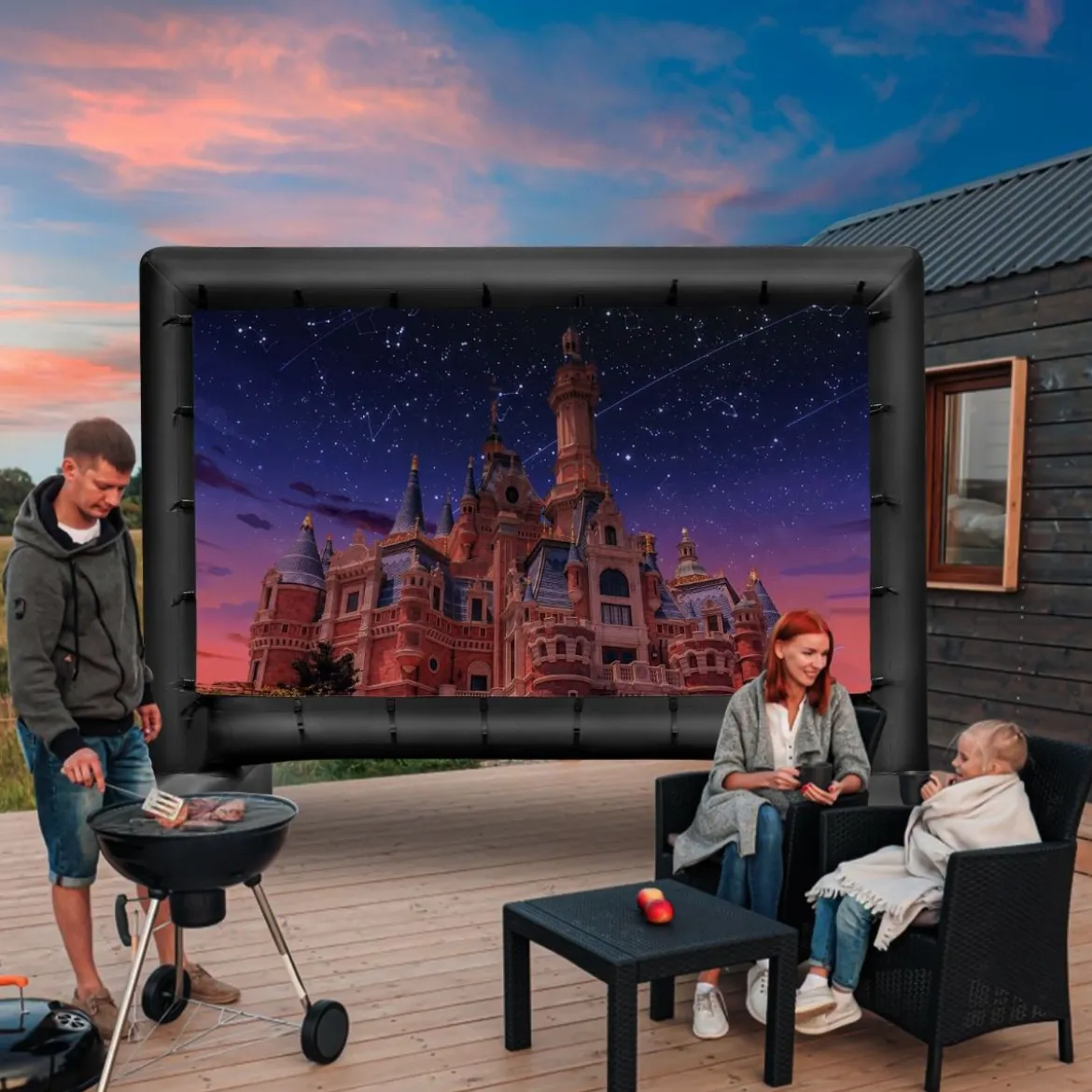 116 Zoll Aufblasbare Beamer Leinwand mit Gebläse & Erdspieße 16:9 4K HD Doppelseitige Projektionsleinwand