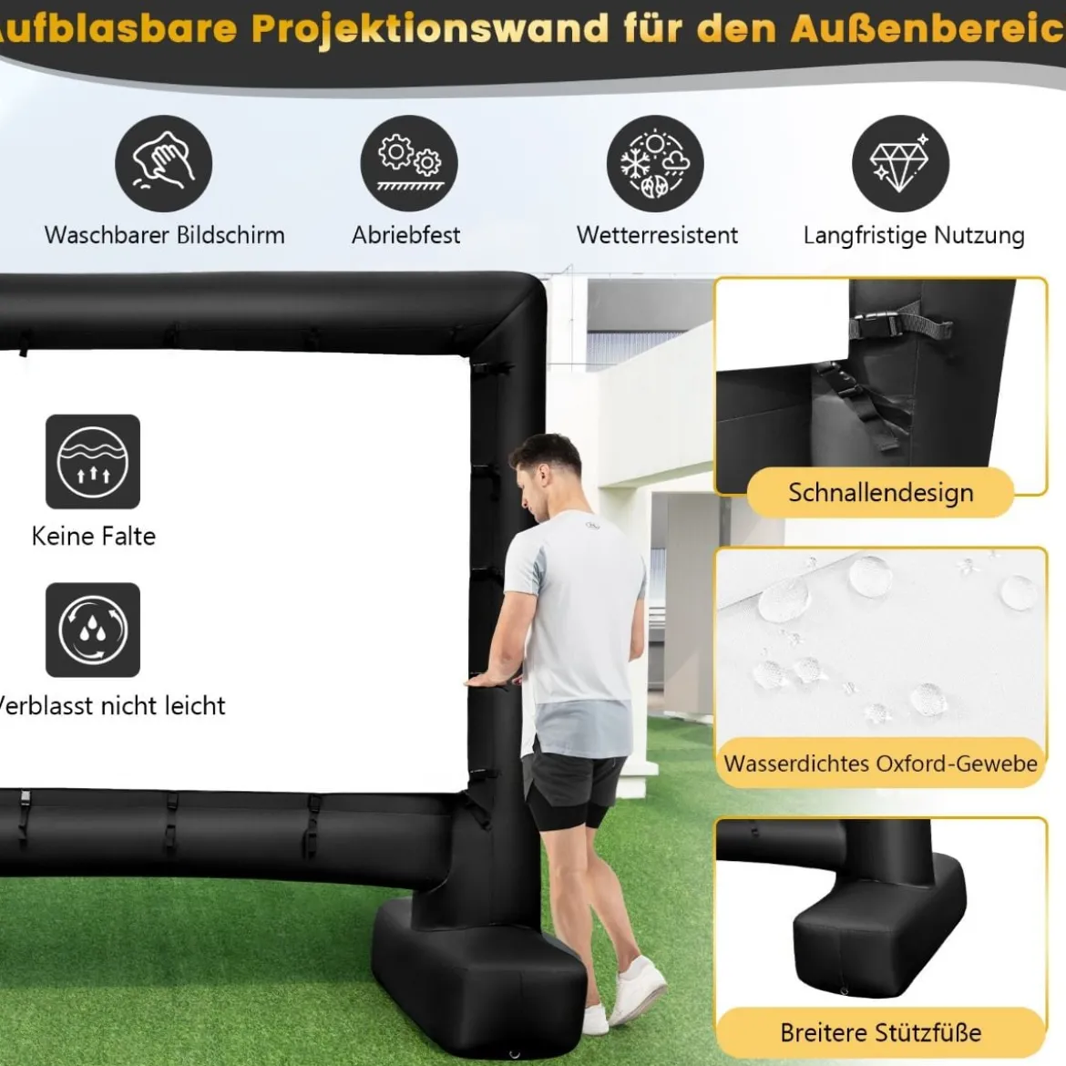 116 Zoll Aufblasbare Beamer Leinwand mit Gebläse & Erdspieße 16:9 4K HD Doppelseitige Projektionsleinwand