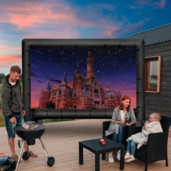 143 Zoll Aufblasbare Beamer Leinwand mit Gebläse & Erdspieße 16:9 4K HD Doppelseitige Projektionsleinwand