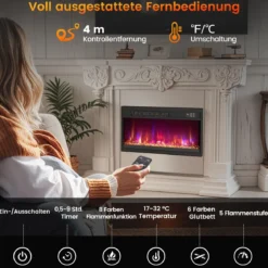 18 Zoll Elektrischer Kamin-Einsatz mit Fernbedienung & Einstellbare Flammenfarbe Kaminheizung