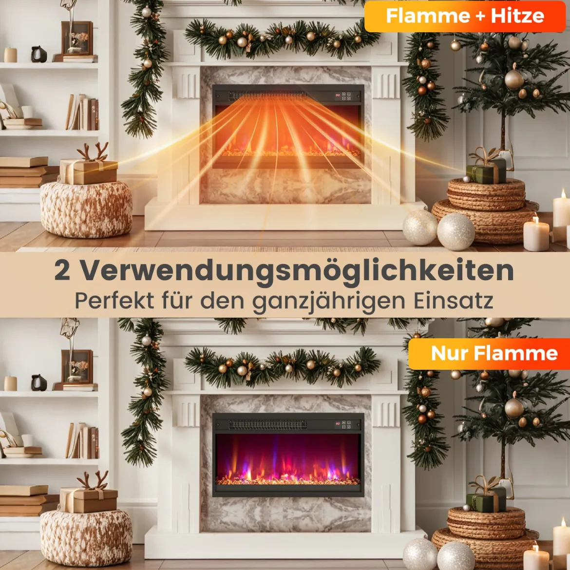18 Zoll Elektrischer Kamin-Einsatz mit Fernbedienung & Einstellbare Flammenfarbe Kaminheizung