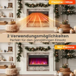 26 Zoll Elektrischer Kamin-Einsatz mit Fernbedienung & Einstellbare Flammenfarbe Kaminheizung