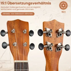21 Zoll Ukulele Mahagoni Holz Ukulelen-Set mit Tragetasche Plektrum verstellbarem Gurt Natur