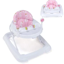 Zusammenklappbarer Lauflernwagen mit Rädern 3-stufig Höhenverstellbar & Abnehmbares Weiches Sitzkissen Rosa