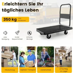 Zusammenklappbarer Plattformwagen mit 350 kg Tragfähigkeit & 360° drehbaren Rädern für einfache Lagerung Schwarz