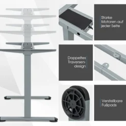 Zweimotoriges Tischgestell Stehpultgestell Pultgestell höhenverstellbar 109-151 x 59 x 70-120 cm Grau