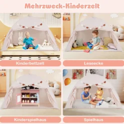 Zwillingsbett-Zelt für Kinder faltbares & tragbares Baldachinzelt für Etagenbett mit 2 Fenstern Beige
