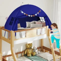 Zwillingsbett-Zelt für Kinder faltbares & tragbares Baldachinzelt für Etagenbett mit 2 Fenstern Navy