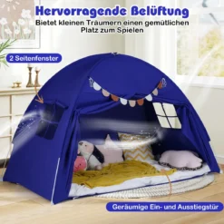 Zwillingsbett-Zelt für Kinder faltbares & tragbares Baldachinzelt für Etagenbett mit 2 Fenstern Navy