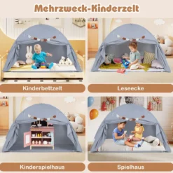Zwillingsbett-Zelt für Kinder faltbares & tragbares Baldachinzelt für Etagenbett mit 2 Fenstern Grau